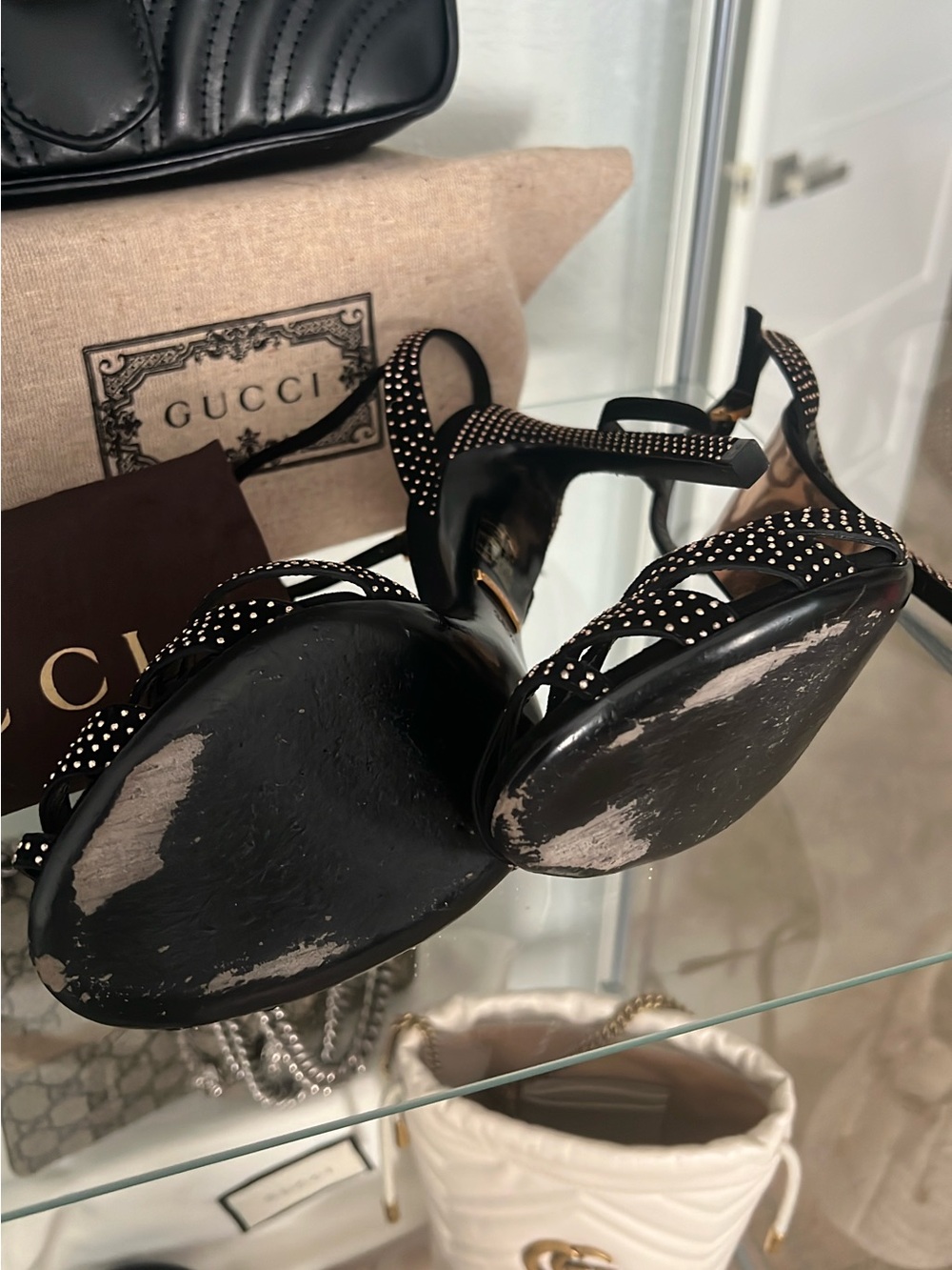 Gucci Black Crystal-Studded Strappy Heels - Picture 3 of 5